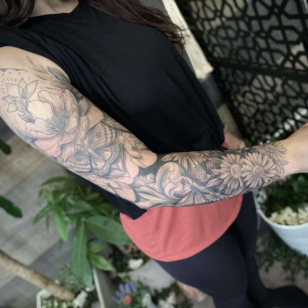 Black and grey sleeve tattoo 3