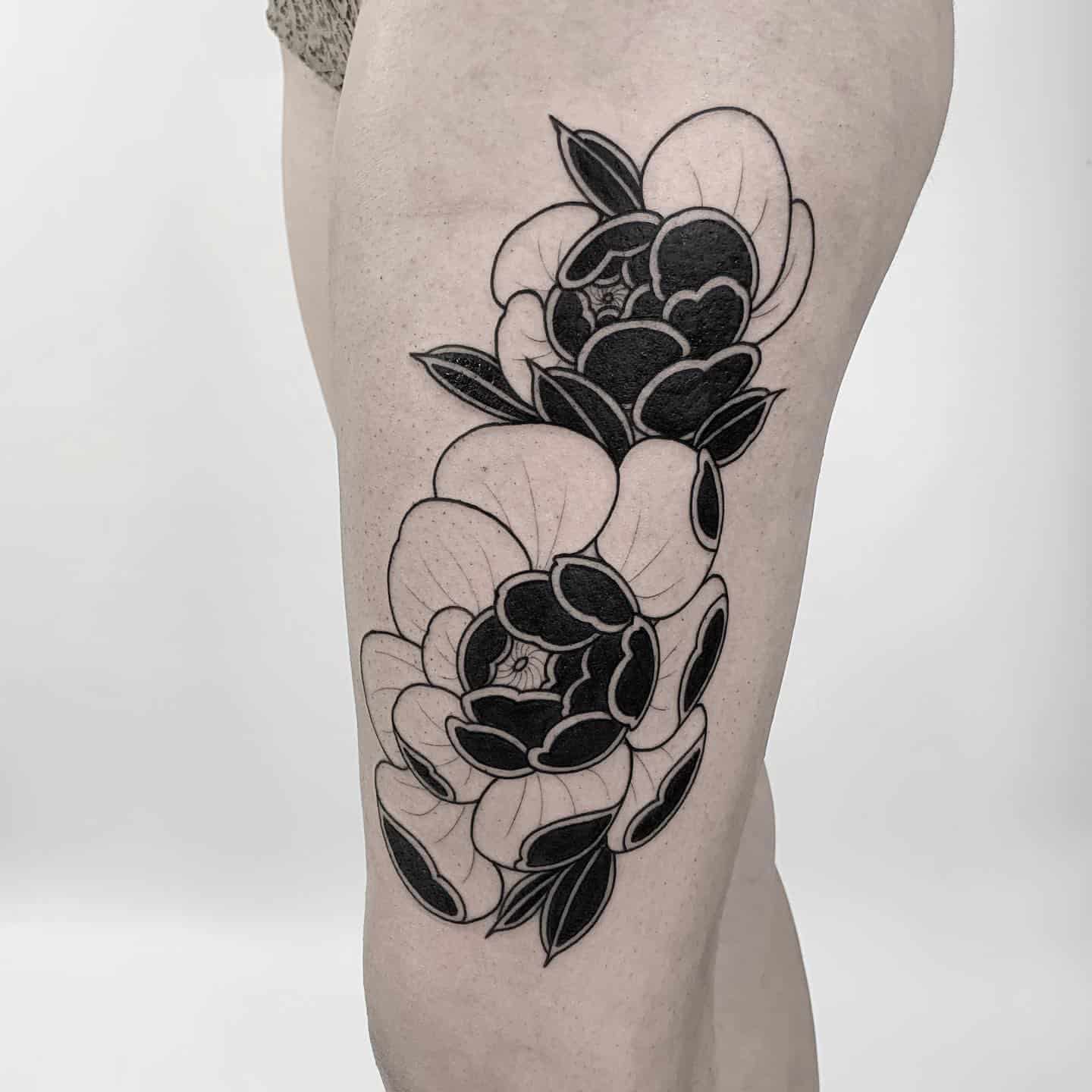 Black grey Japanese flower tattoo 1