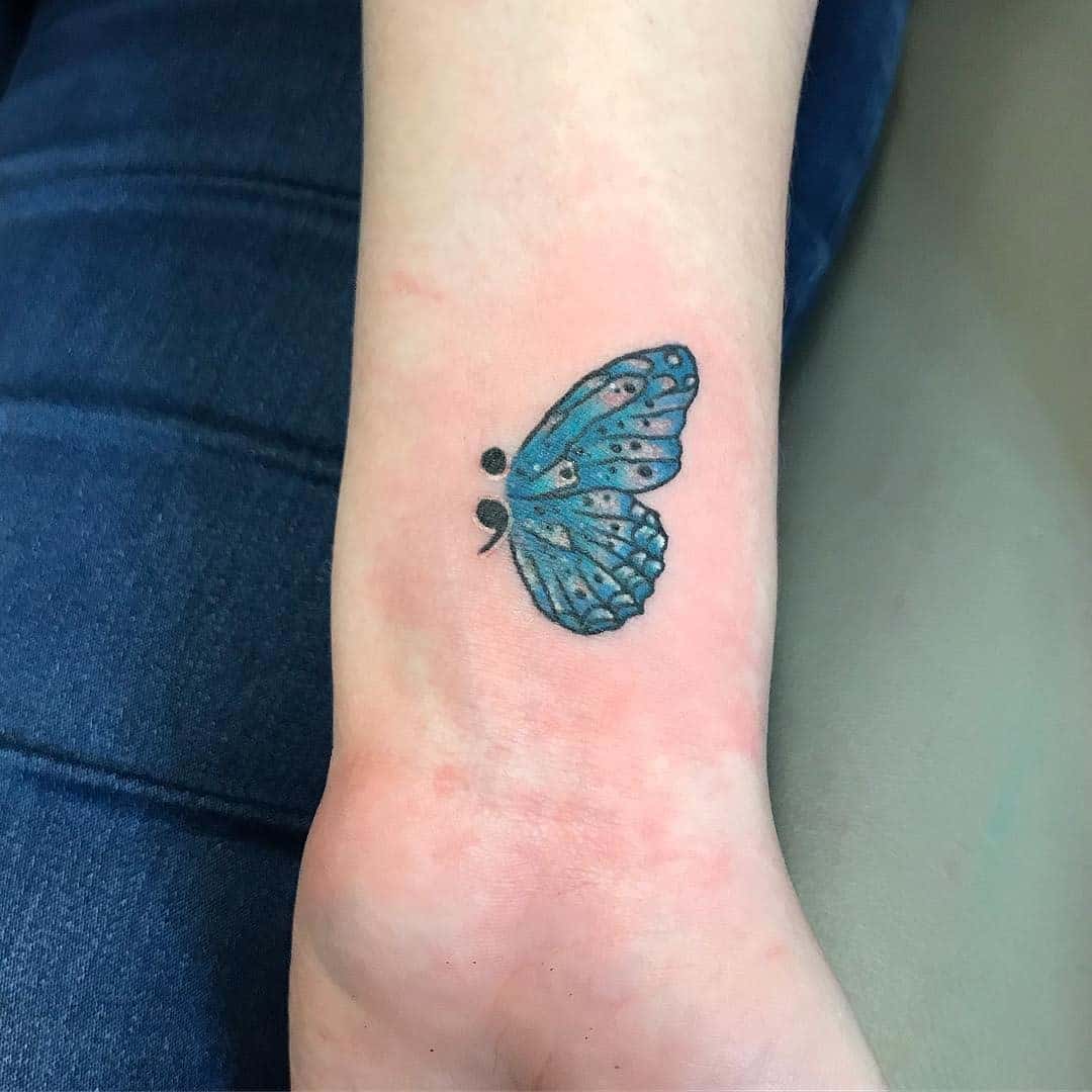 Butterfly Semicolon Tattoo Blue Art 2