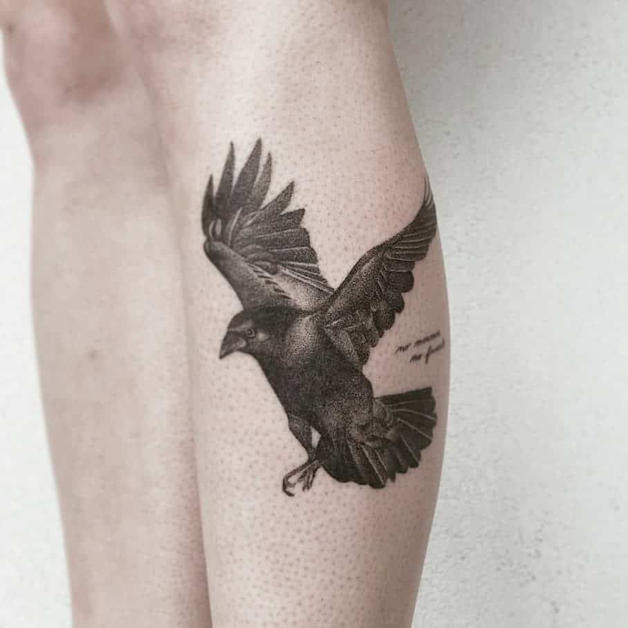 Calf Tattoo Ideas Black Print Bird