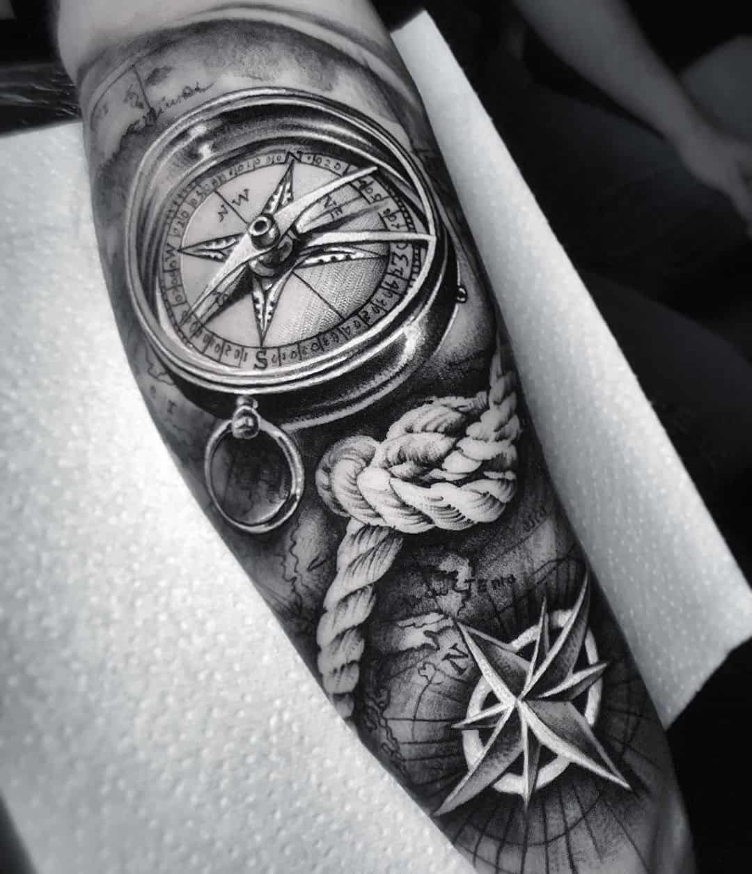 Compass Tattoo Design Black & White Print