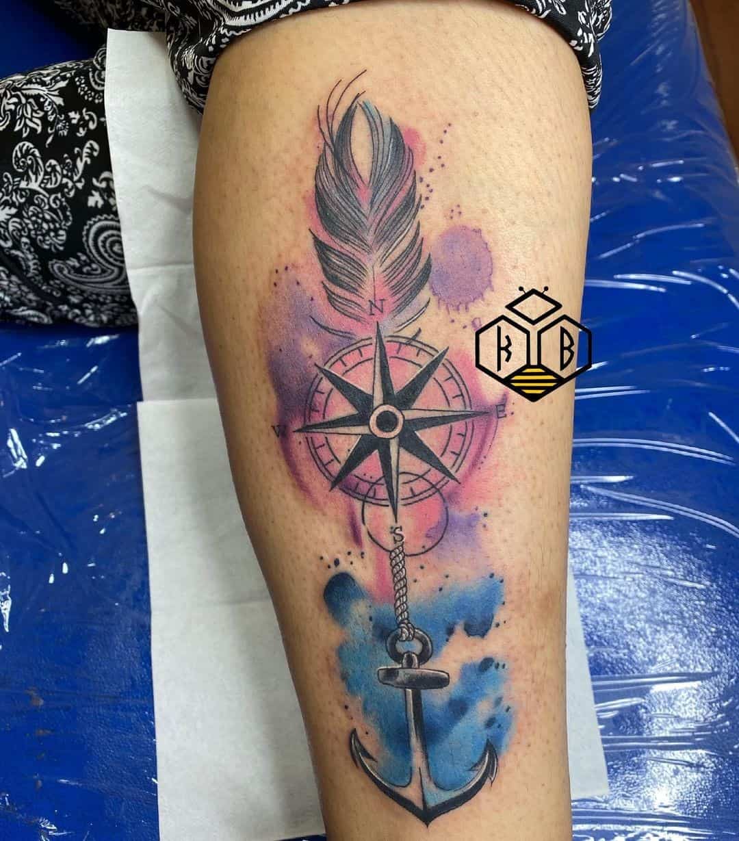 Compass Watercolor Tattoo 