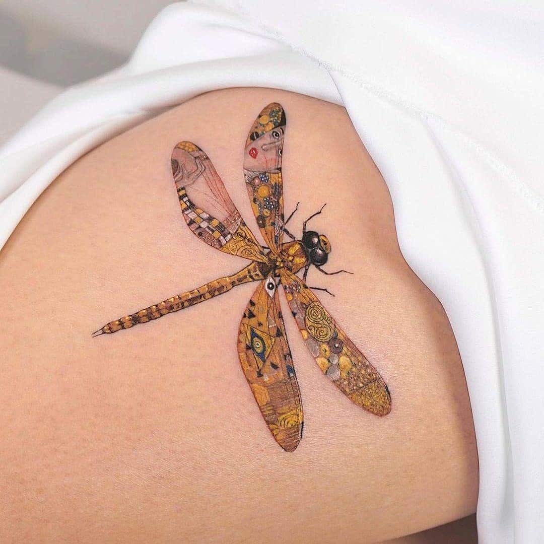 Dragonfly Tattoo Design Yellow Print