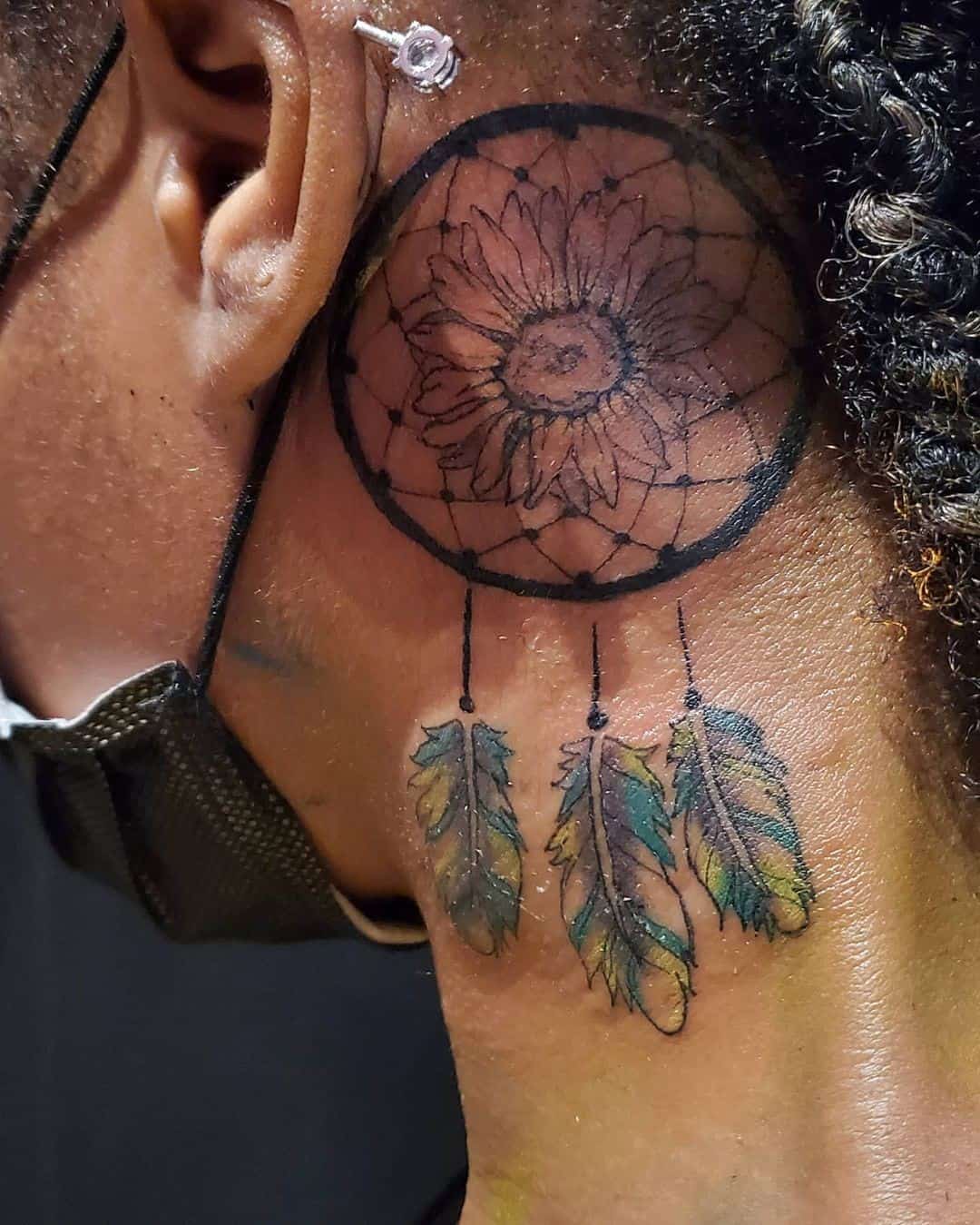 Feather Tattoo Behind the Ear