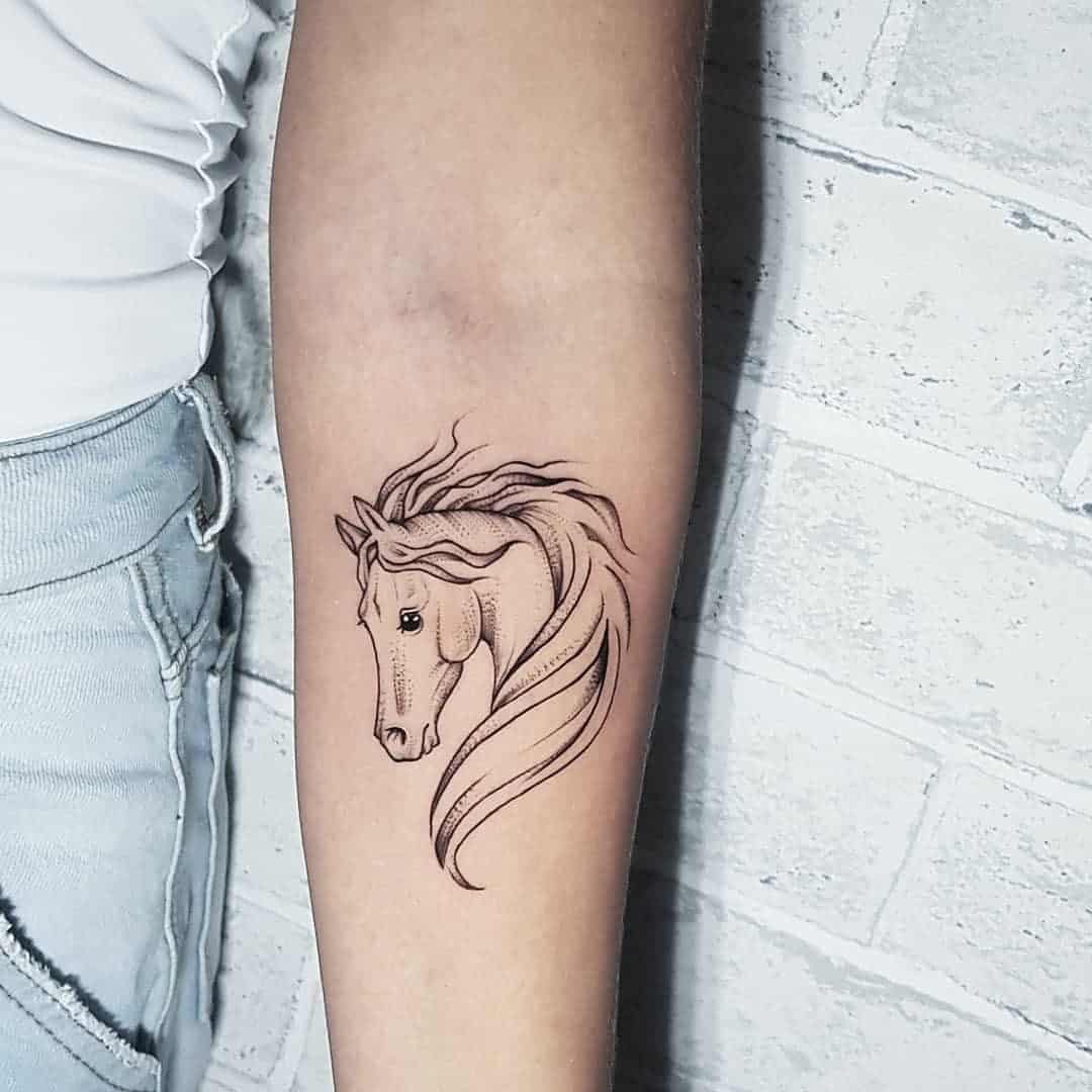  Forearm Black Horse Tattoo