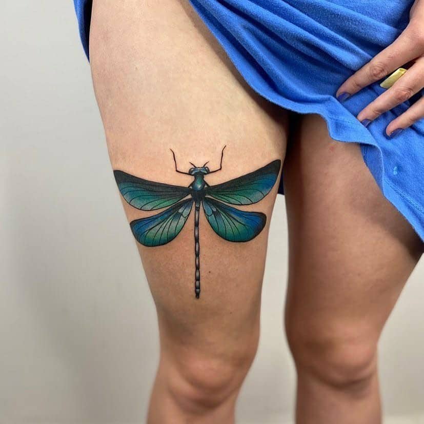 Giant Leg & Thigh Dragonfly Tattoo
