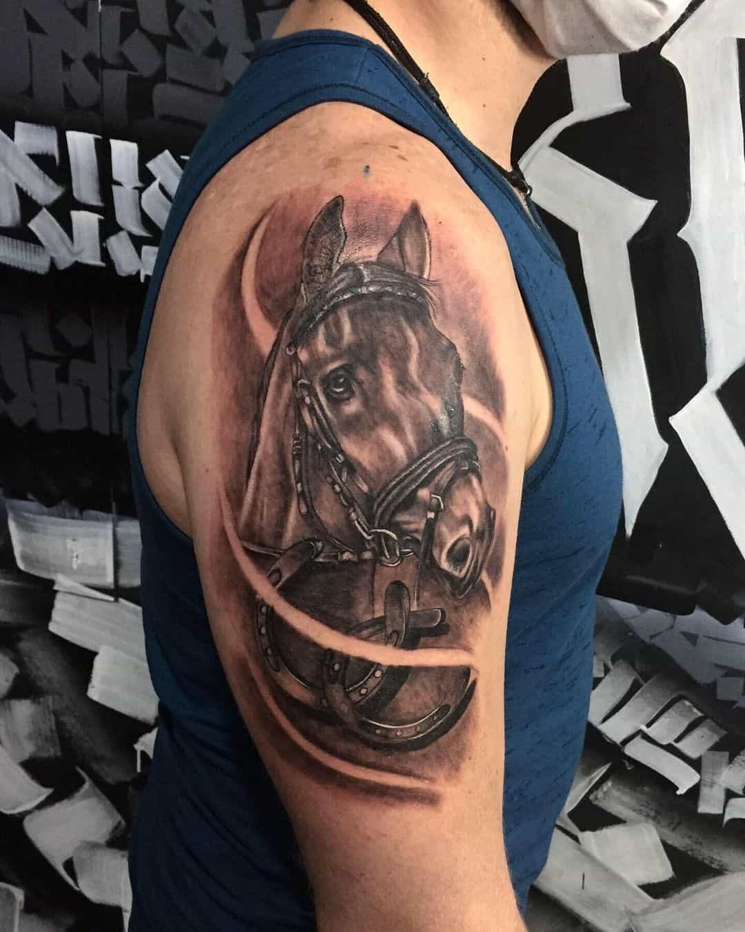 Giant Shoulder War Horse Tattoo