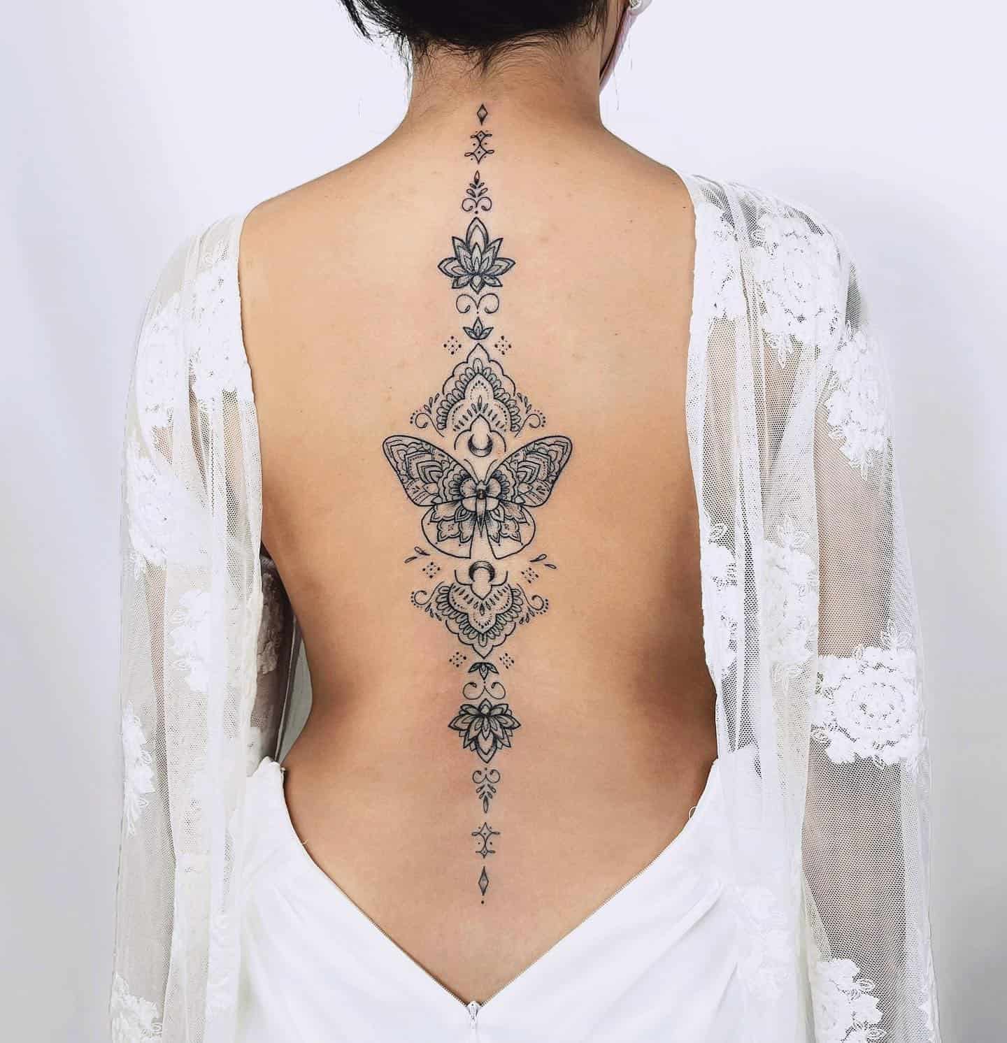 Henna Style Spine Tattoo