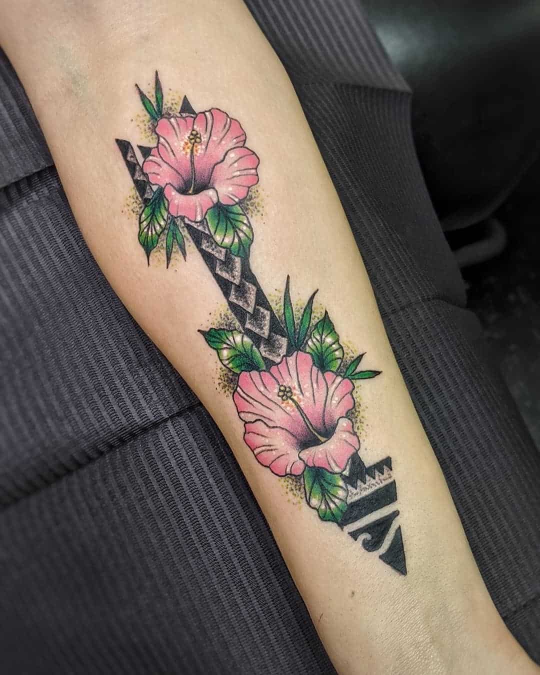 Hibiscus Flower Tattoo Idea Pink & Black Design
