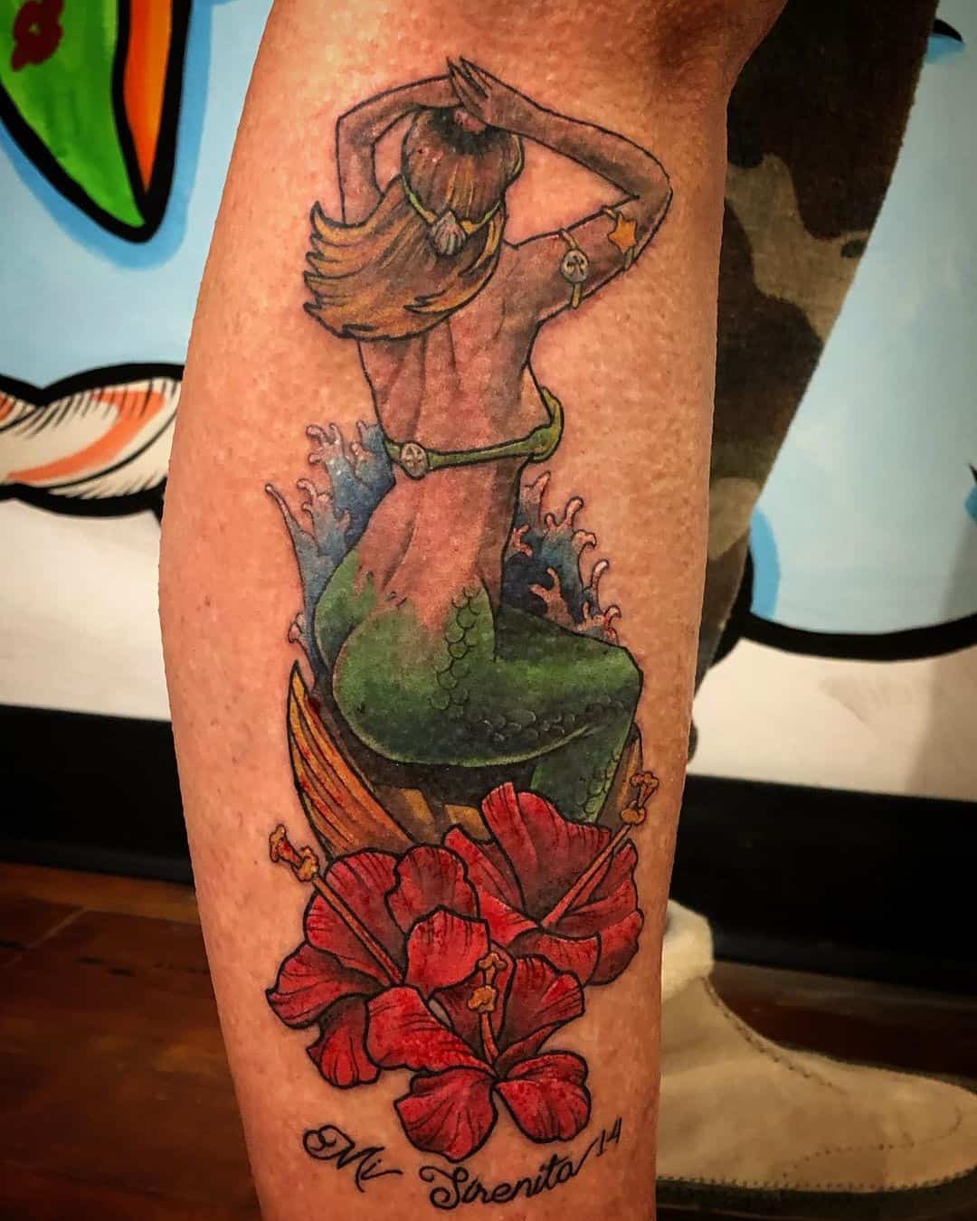 Hibiscus Flower Tattoo With A Mermaid 