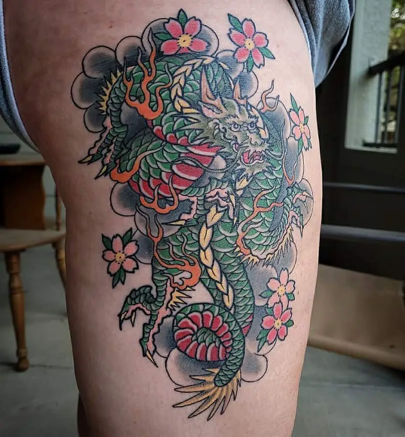 Japanese dragon and flower tattoo 5