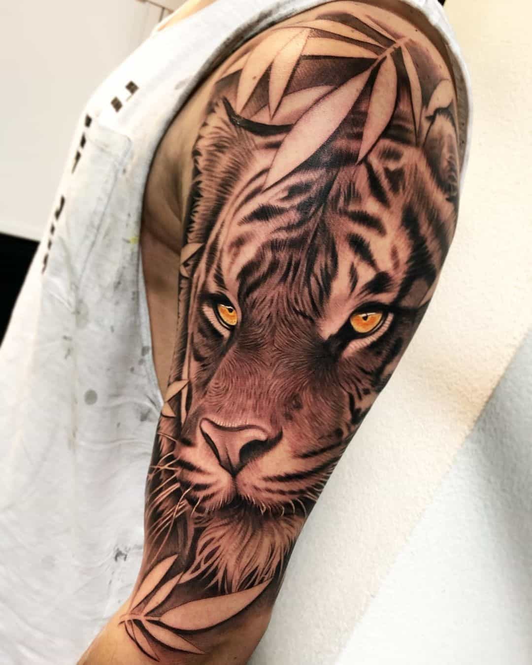 Large & Bold Shoulder & Sleeve Tiger Tattoo 