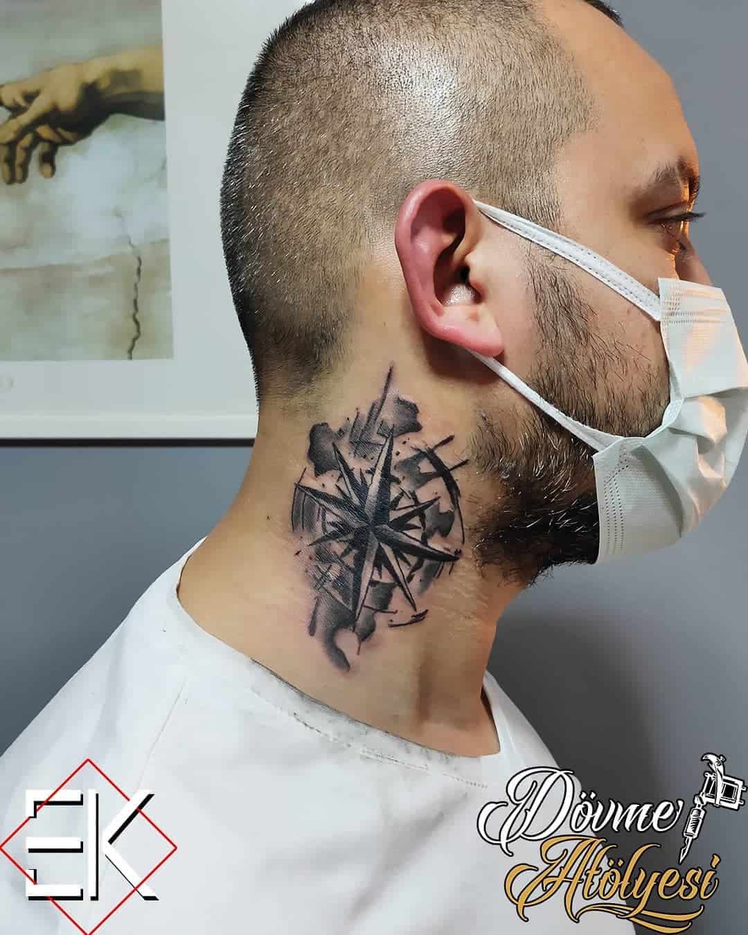 Neck Compass Tattoo For Guys