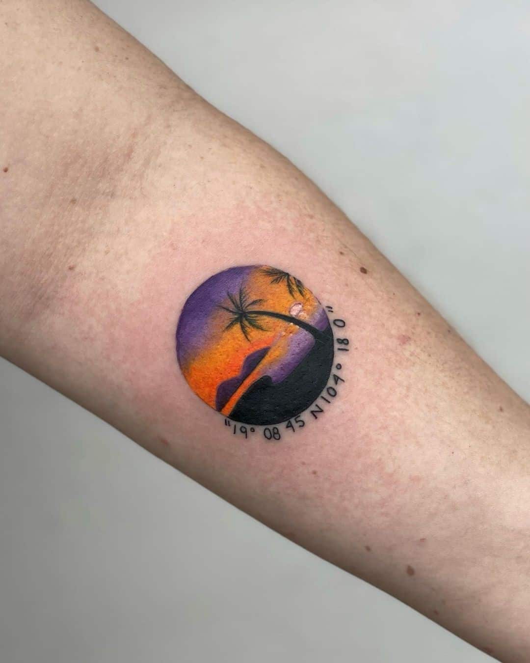 Palm Tree With Sunset Tattoo 3