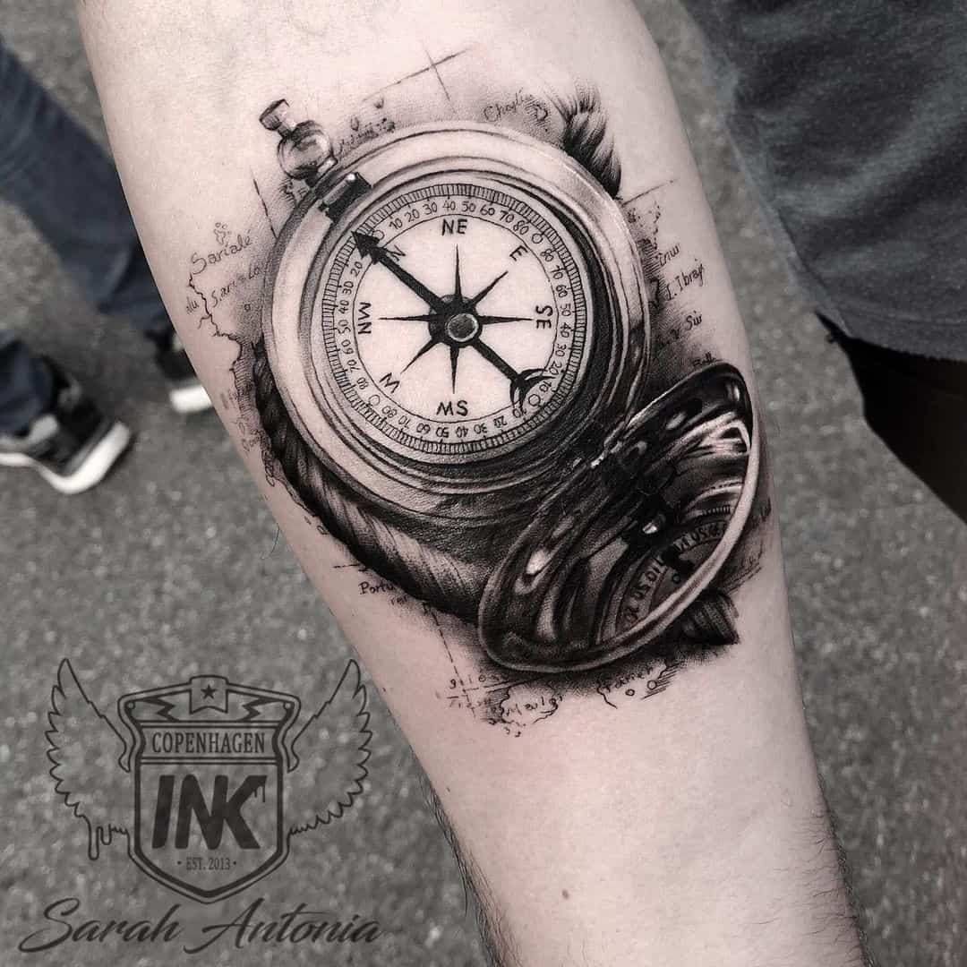Realistic Compass Geometric Tattoo