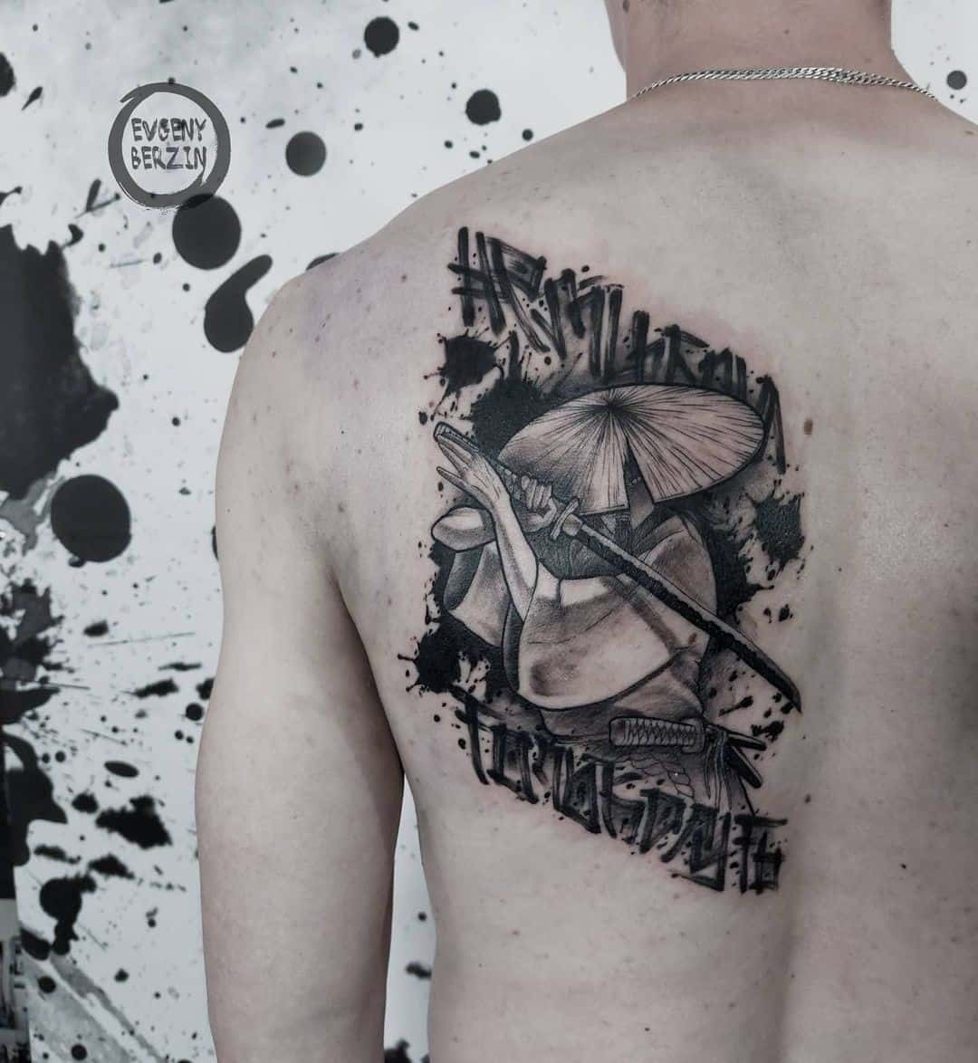 Samurai Helmet Tattoo Over Back