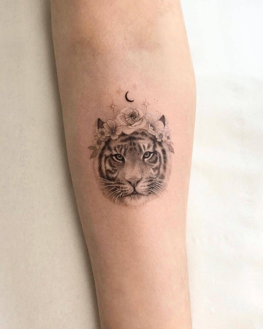 Tiger Tattoo With Flowers