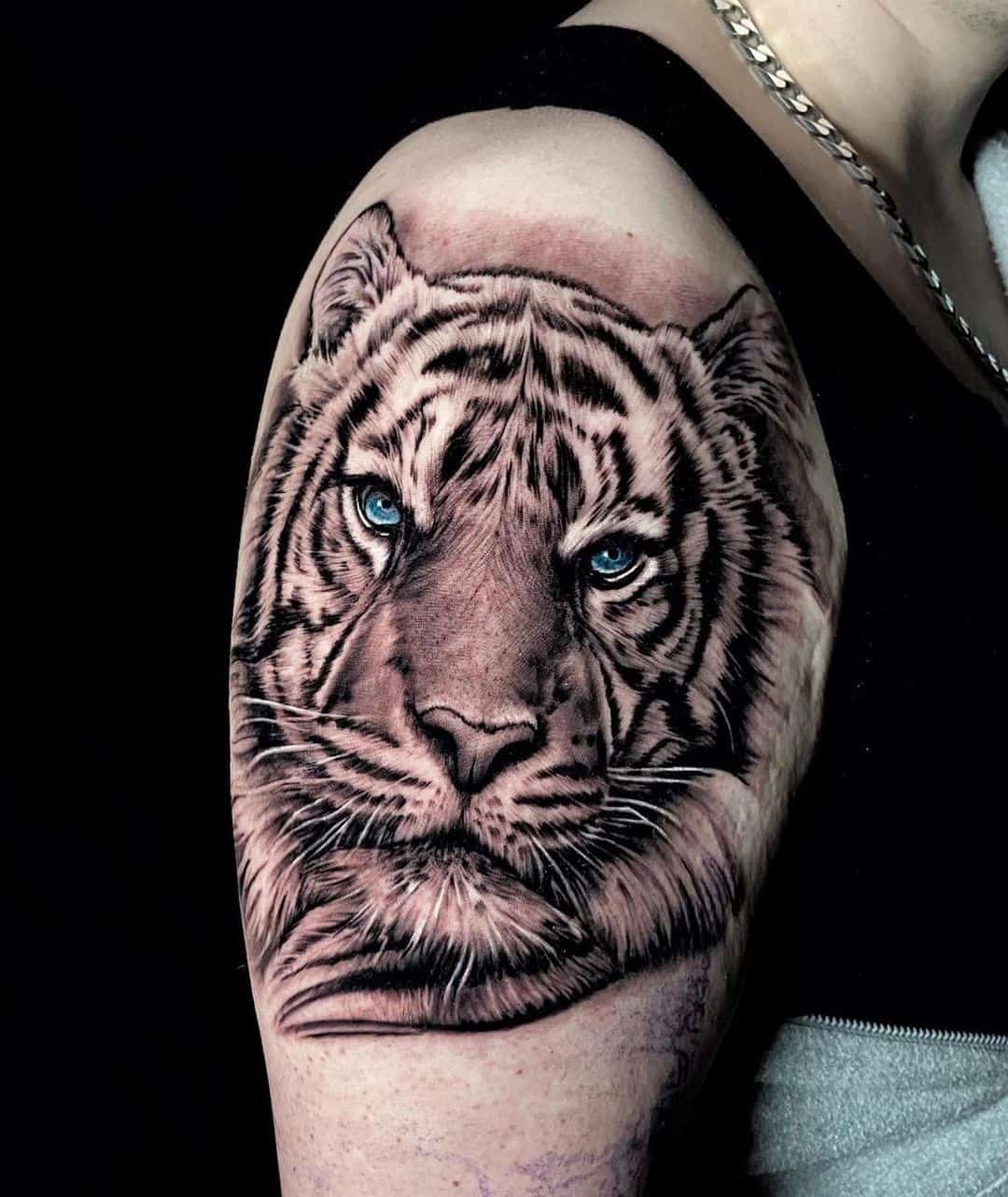 Traditional Tiger Tattoo Over Shoulder