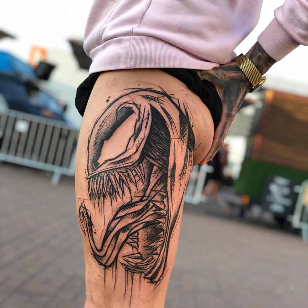 Venom Tattoo on Leg 2