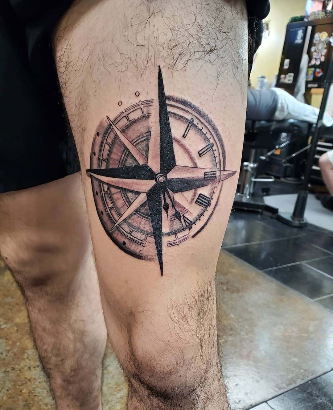 Viking Compass Tattoo Leg Design