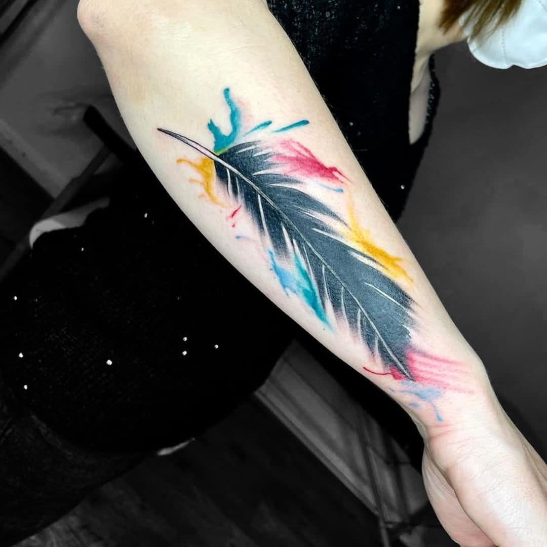 Watercolor Feather Tattoo 3
