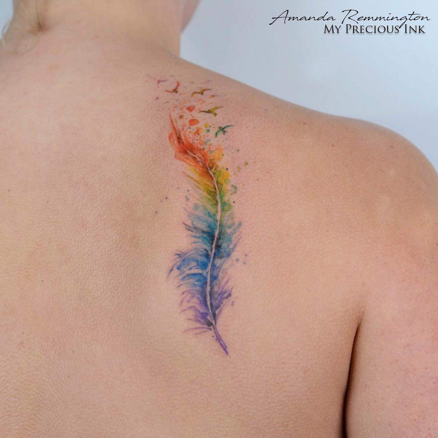 Watercolor Feather Tattoos 1