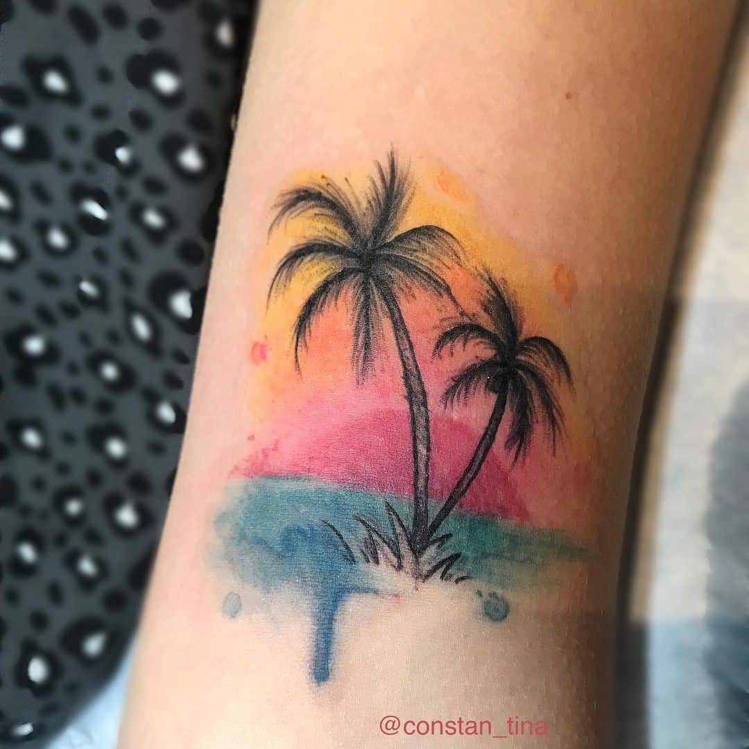 Watercolor Palm Tree Tattoo 1
