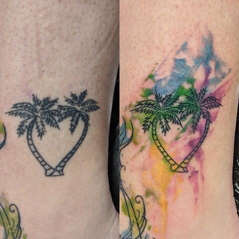 Watercolor Palm Tree Tattoo 2