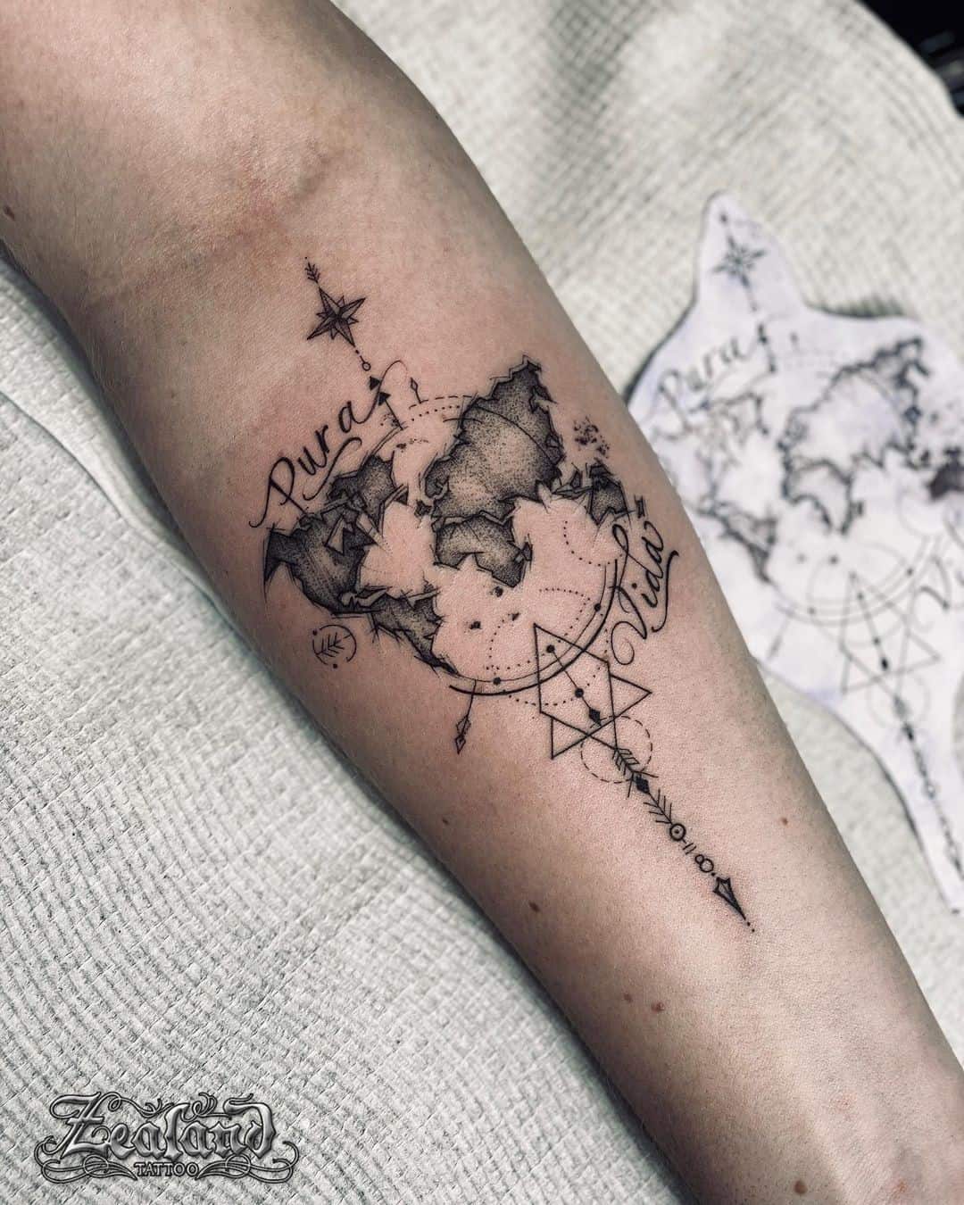 World Of Map Compass Tattoo 