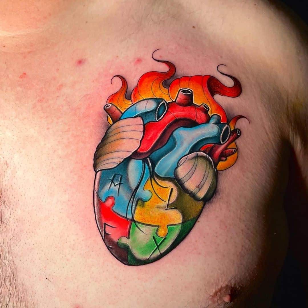 Autism Heart Tattoo Chest Ink