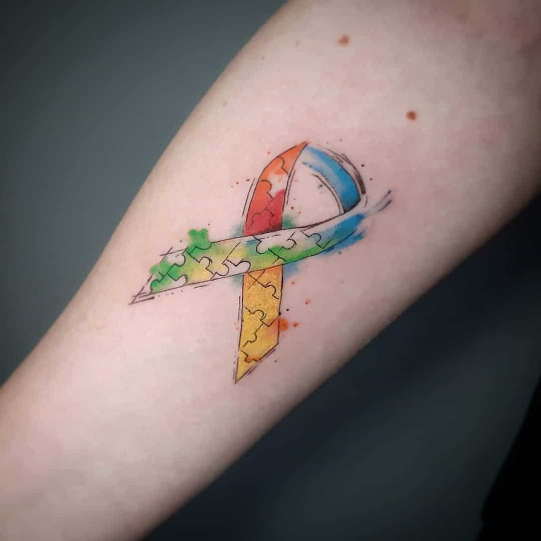 Autism Ribbon Tattoo Colorful Idea