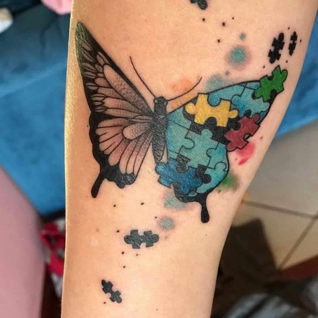 Colorful & Loud Butterfly Autism Tattoo 