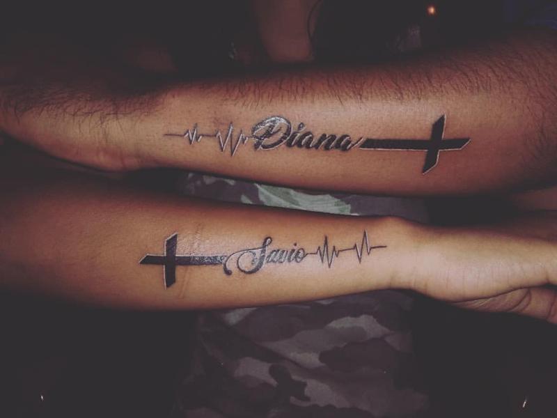 Forearm Matching Name Tattoos