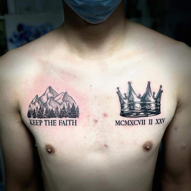 Roman numerals chest tattoo 1