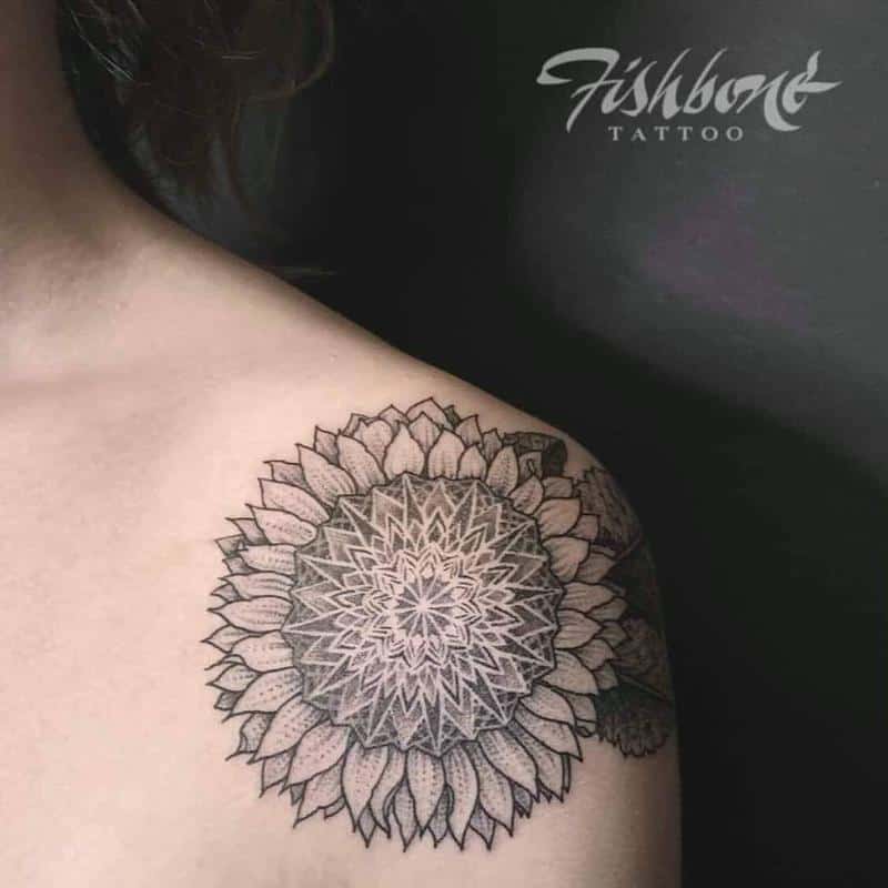 Sunflower Tattoo on Shoulder 2
