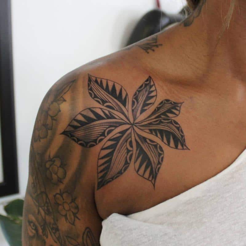 Tribal Flower Tattoo on Shoulder 2