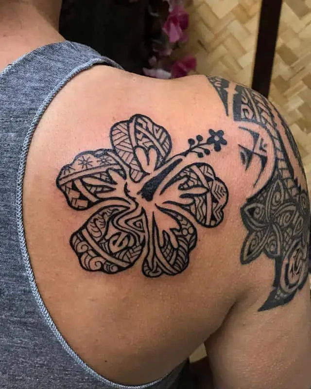Tribal Flower Tattoo on Shoulder 4