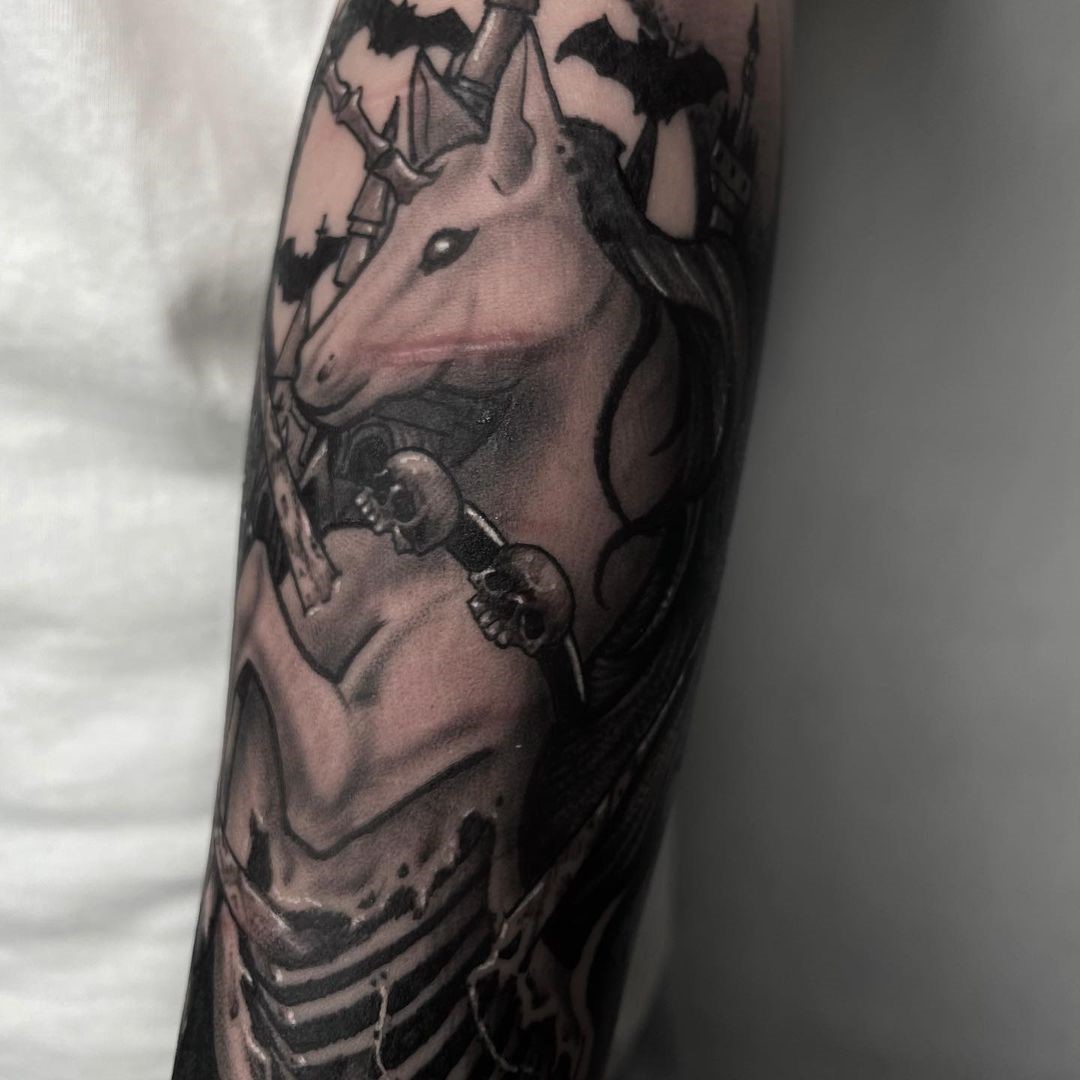 Black Unicorn Tattoo Arm Print 