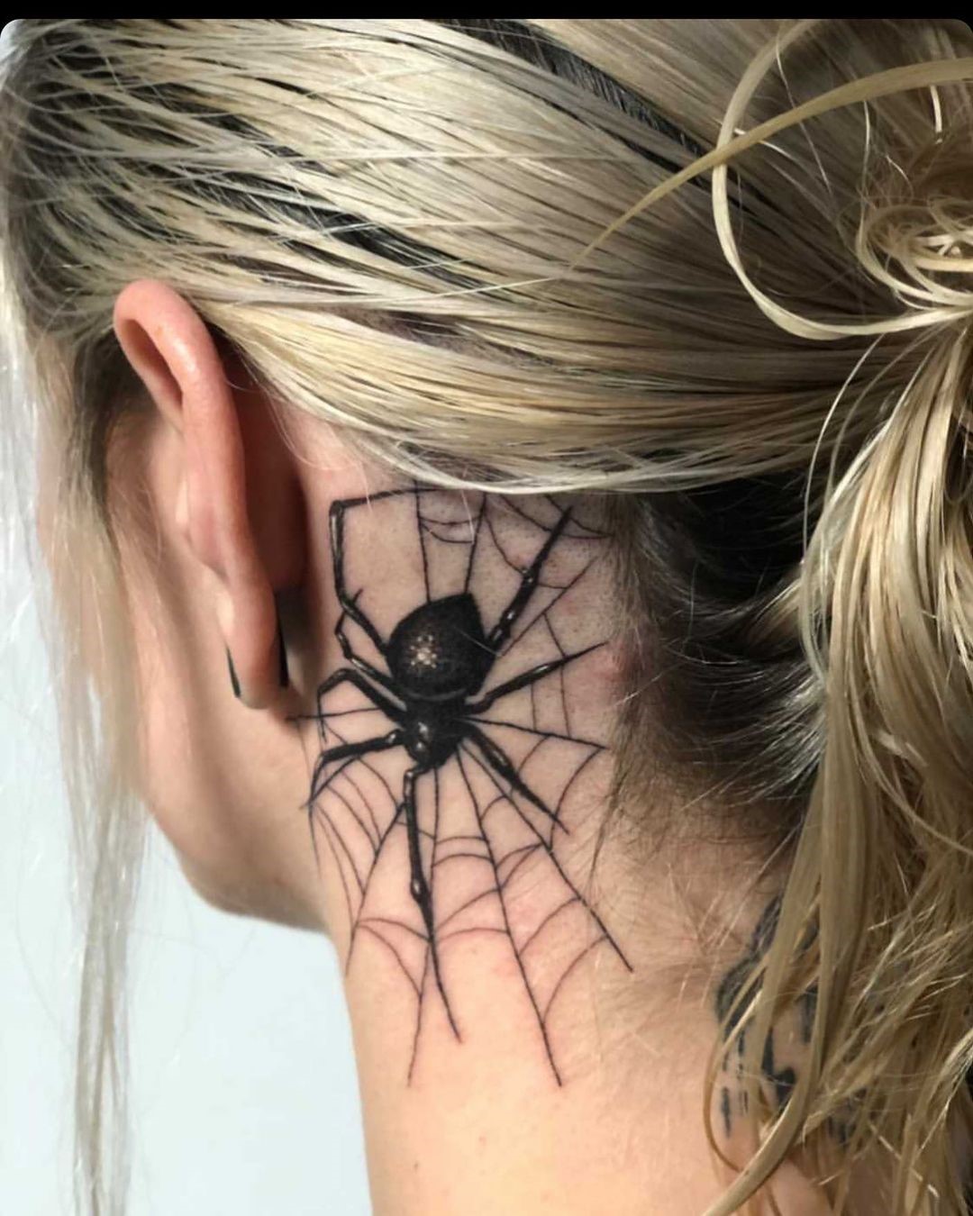 Black Widow Spider Tattoo Over Neck
