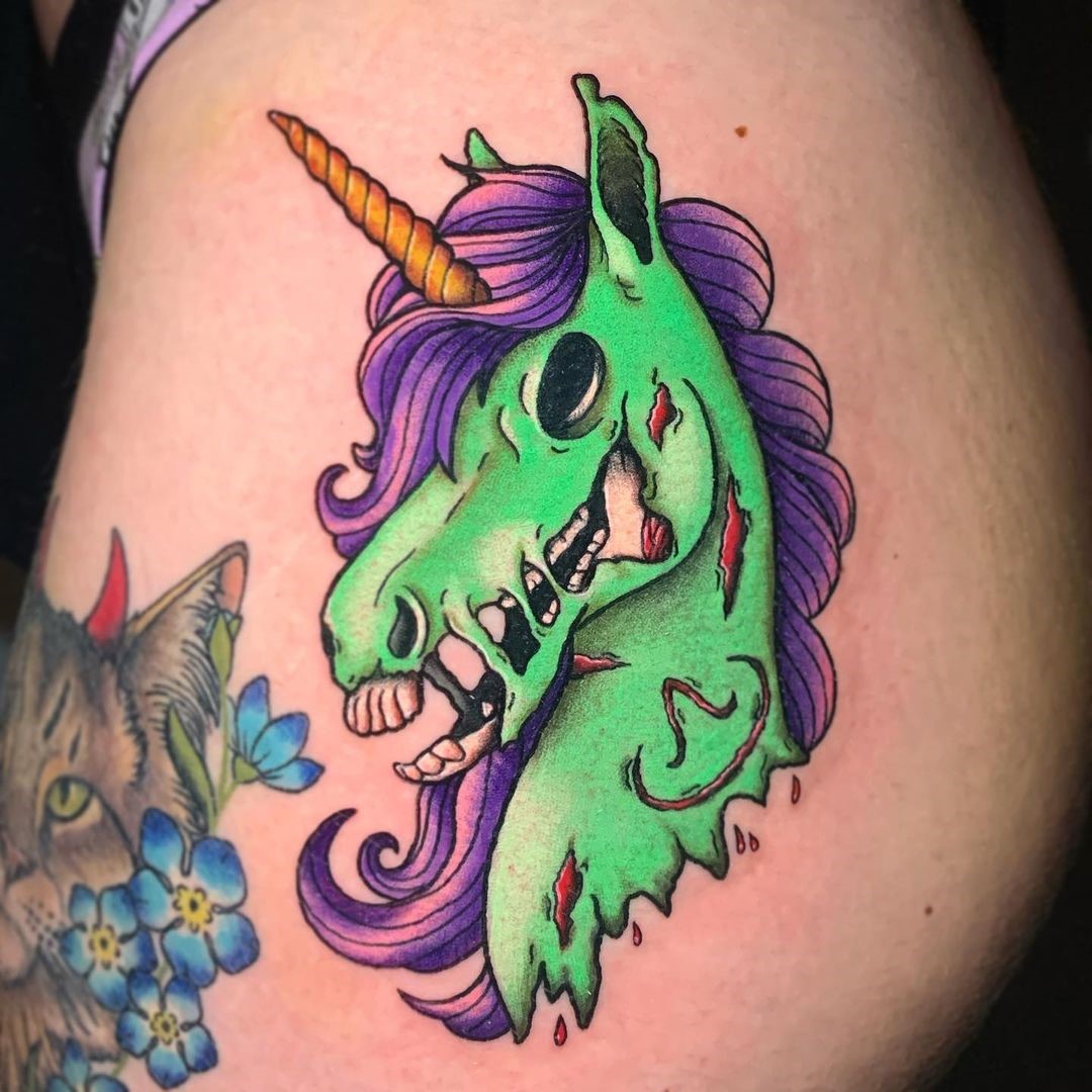 Bright Green Acid Unicorn Tattoo 