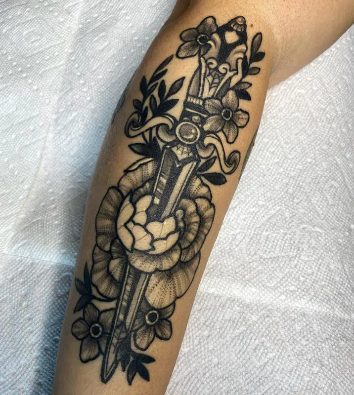Chunky and Colorful Dagger Tattoo 1