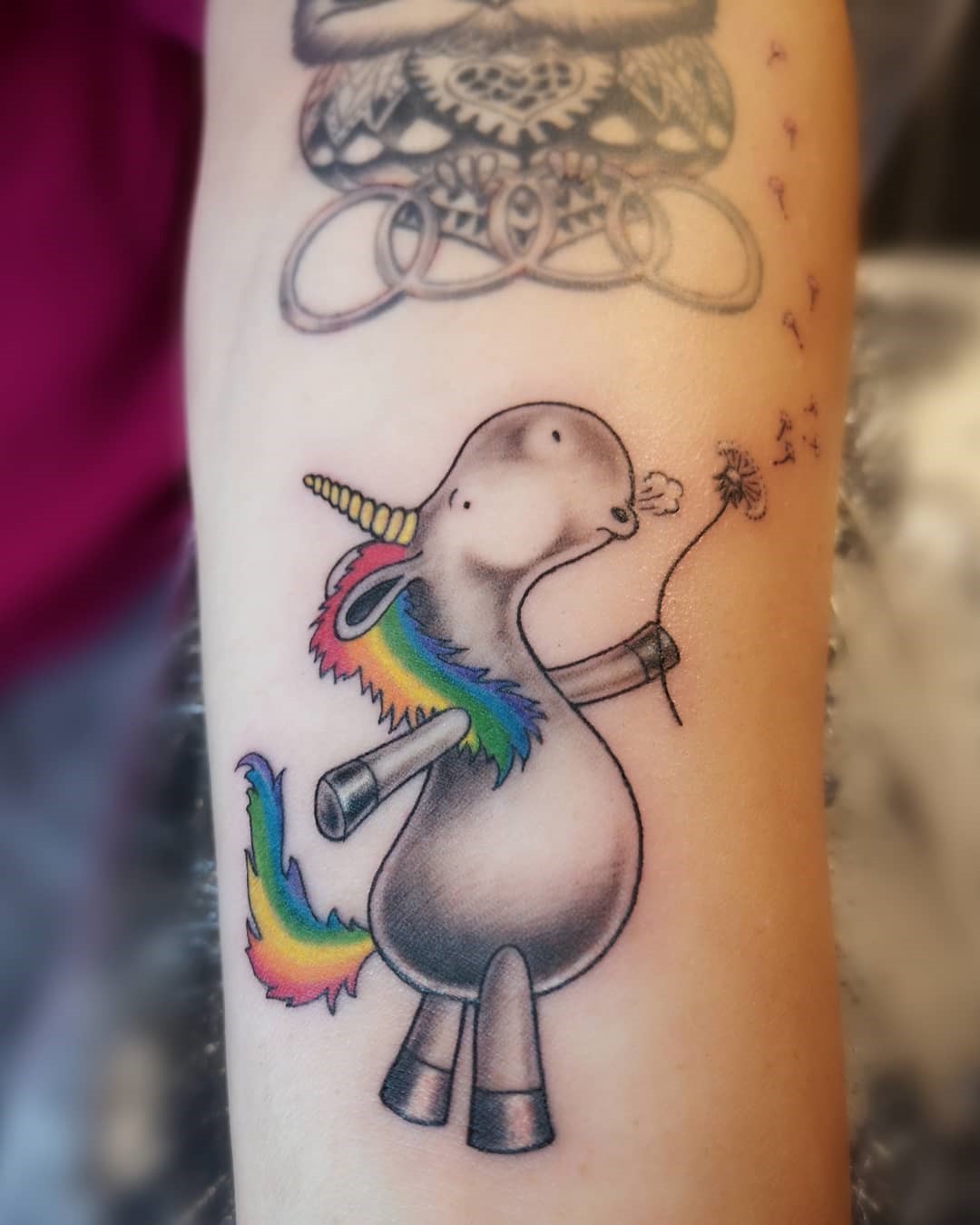 Colorful Ironic Unicorn Tattoo 