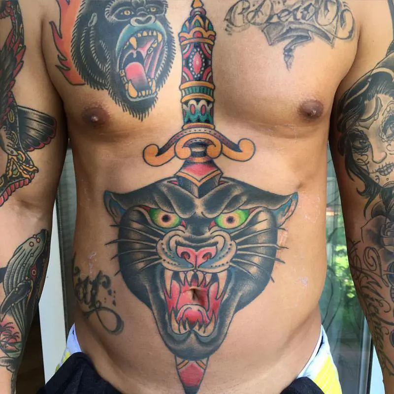 Dagger and Panther Head Tattoo 2