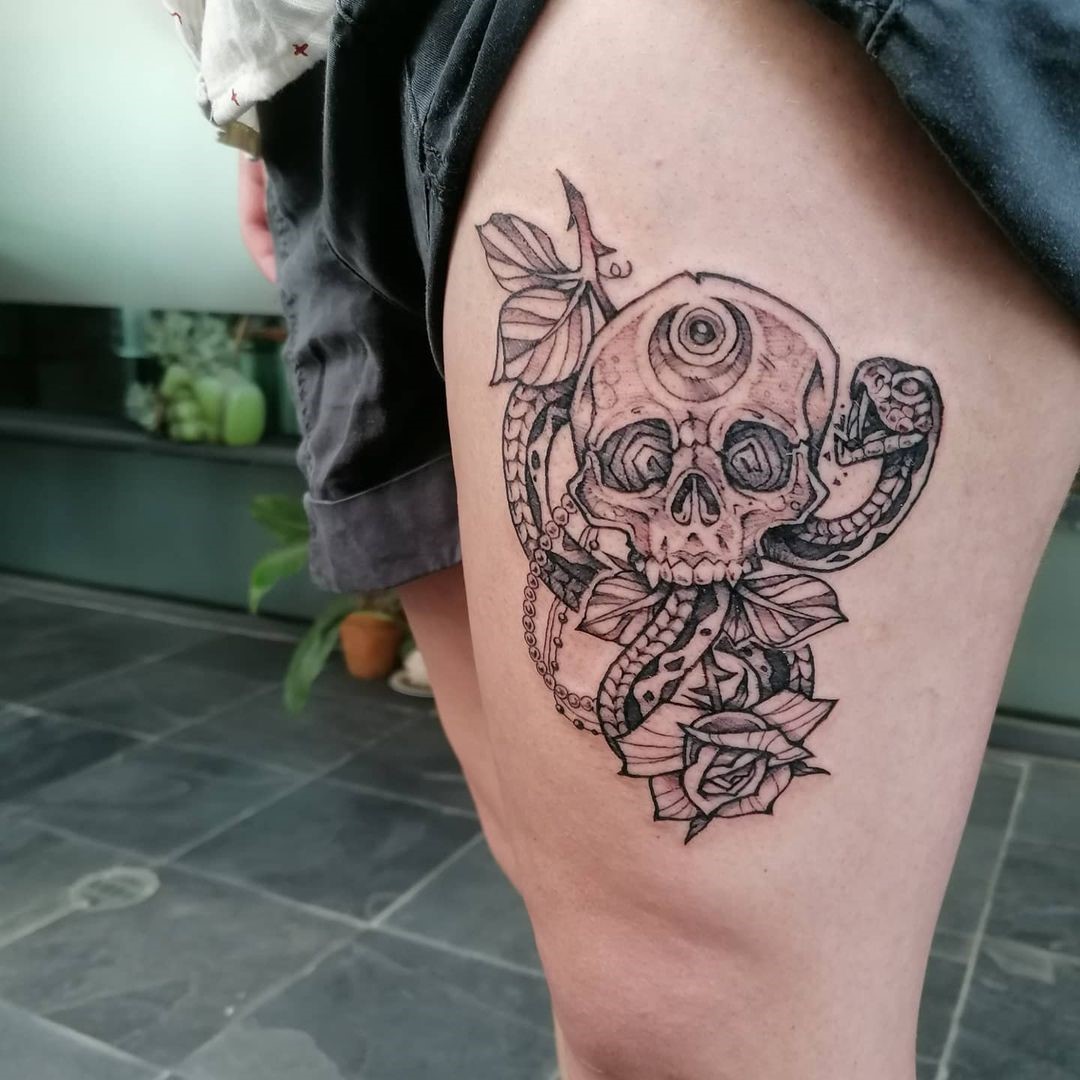 Death Eater Tattoo Black Thigh Tattoo 