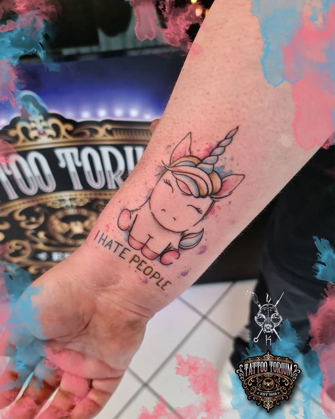 Funny Colorful Unicorn Tattoo 