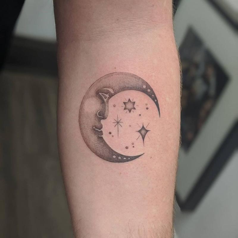 Moon and Stars Tattoo 3