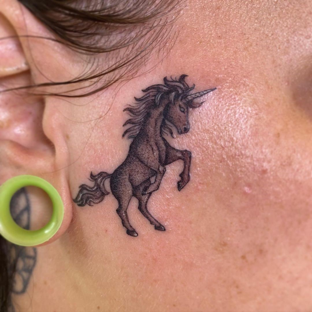 Small Unicorn Tattoo Face Ink 