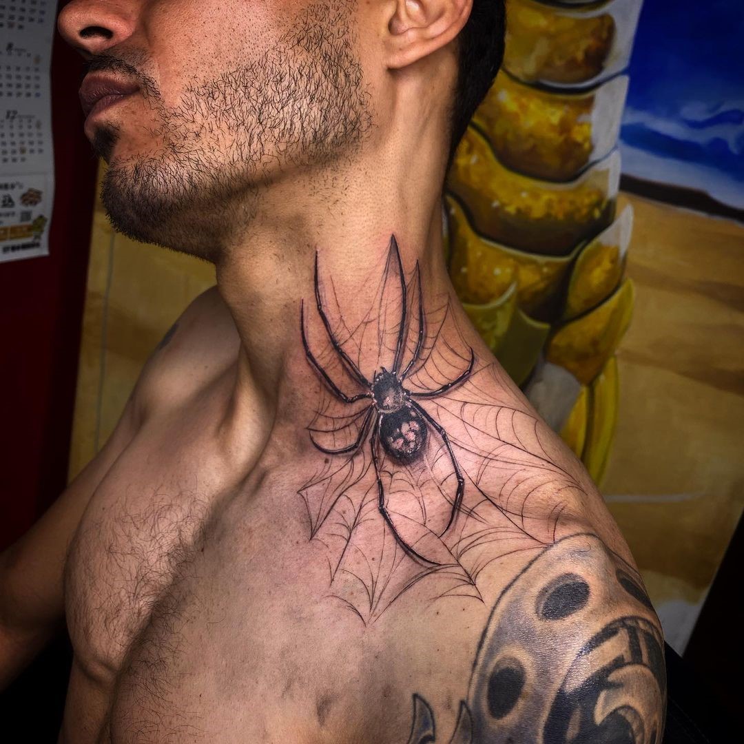 Spider Tattoo On Neck For Men