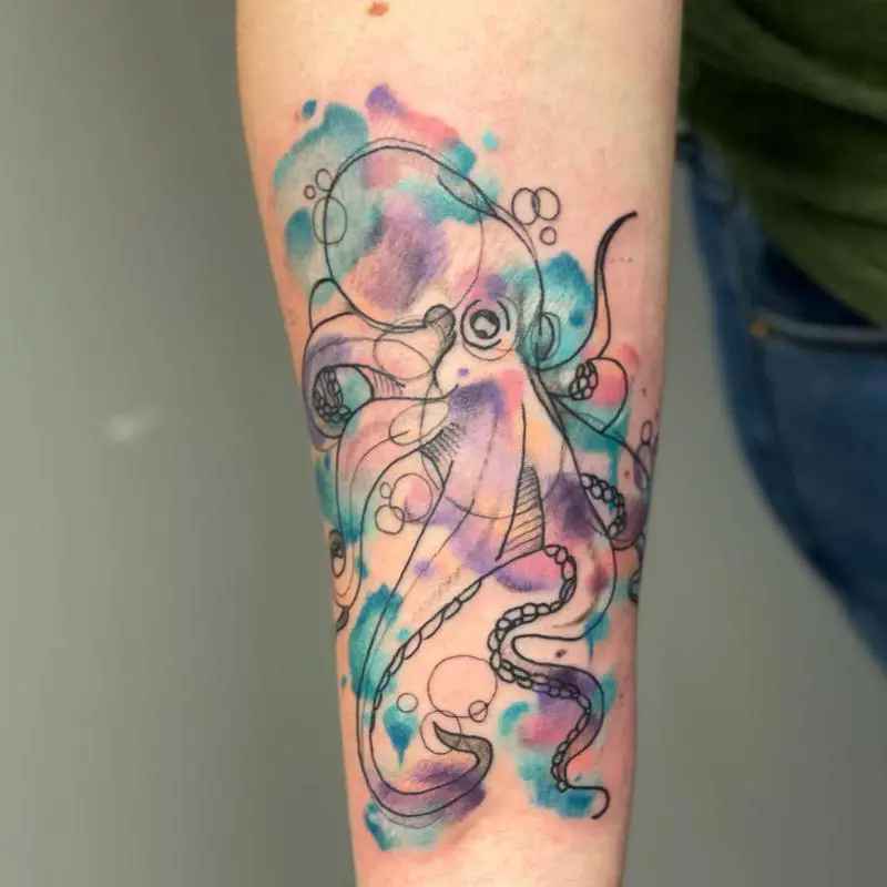 Watercolor Octopus Tattoo 2