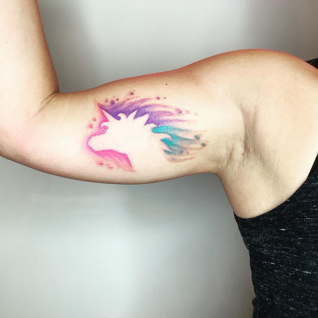 Watercolor Splash Unicorn Art Tattoo 